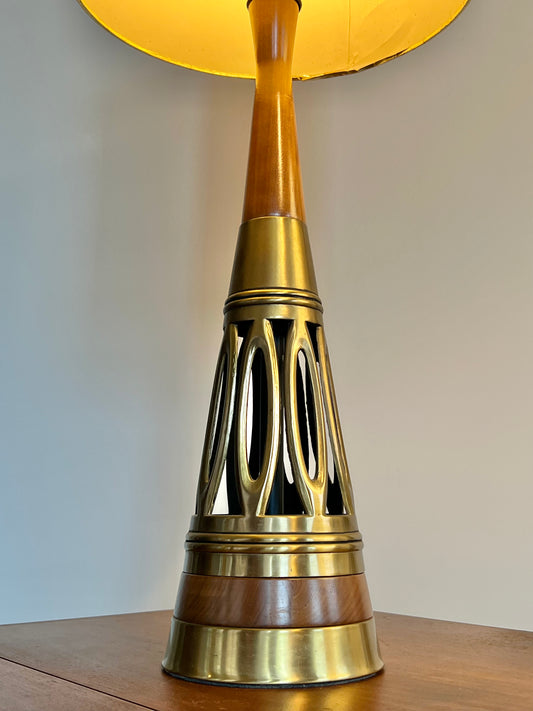 Brass and Walnut Brutalist Table Lamps