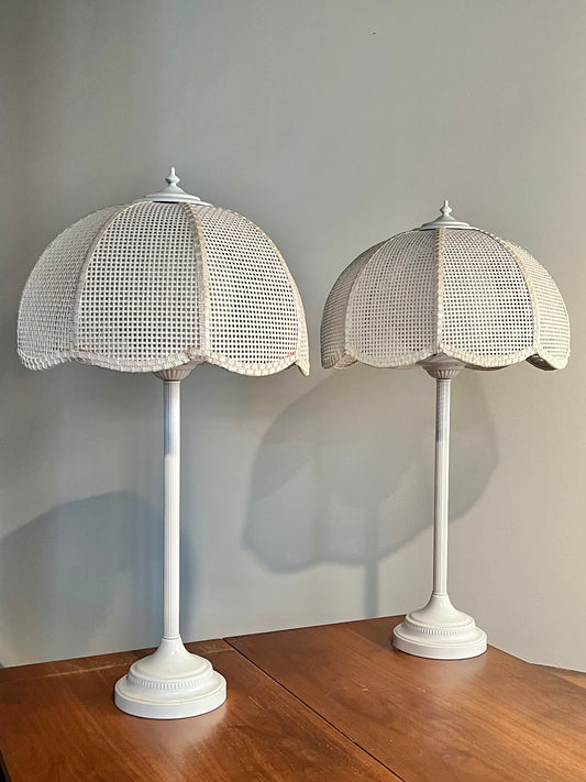 Vintage White Wicker Table Lamps