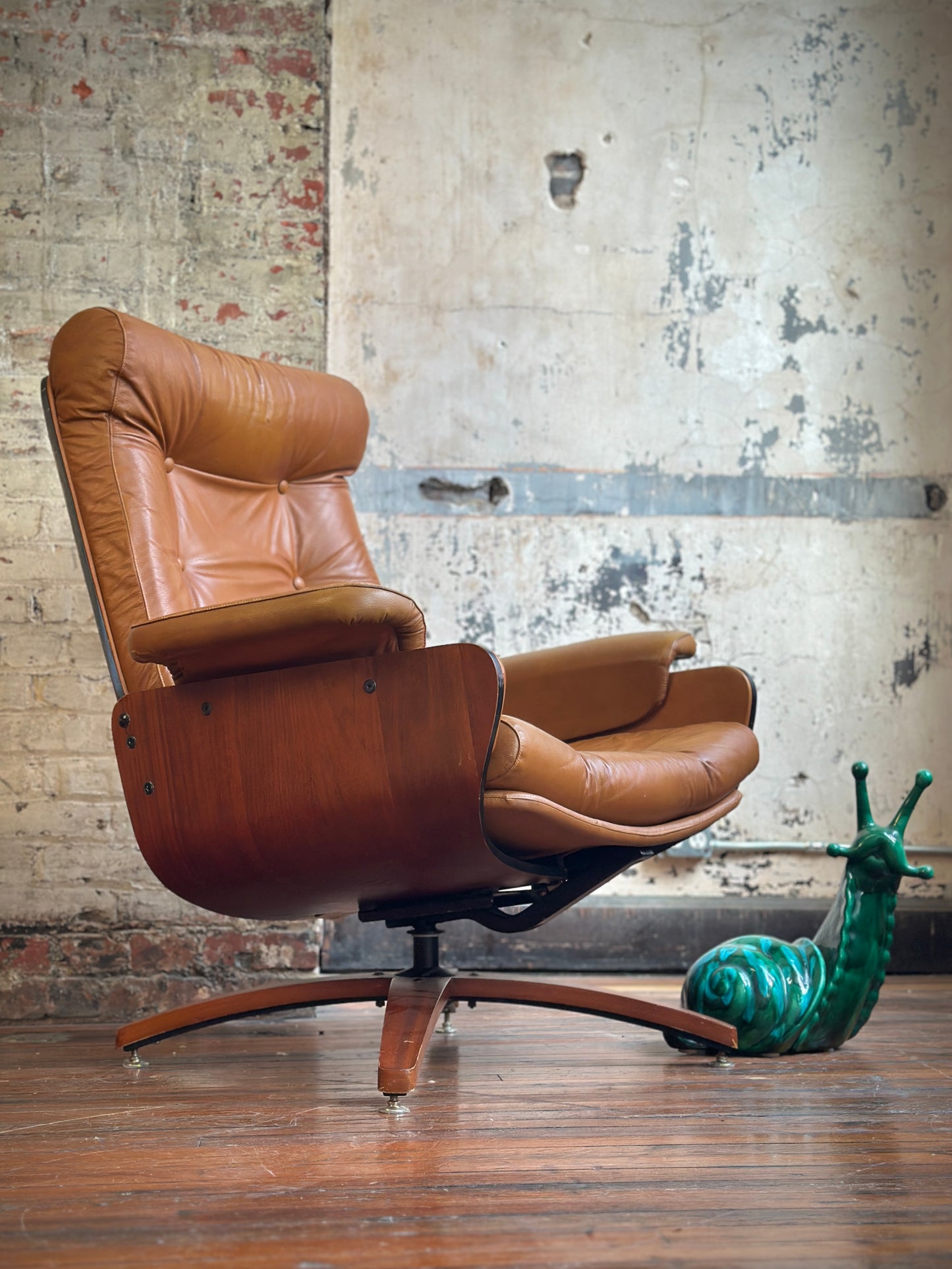 Original Leather Plycraft Swivel Recliner