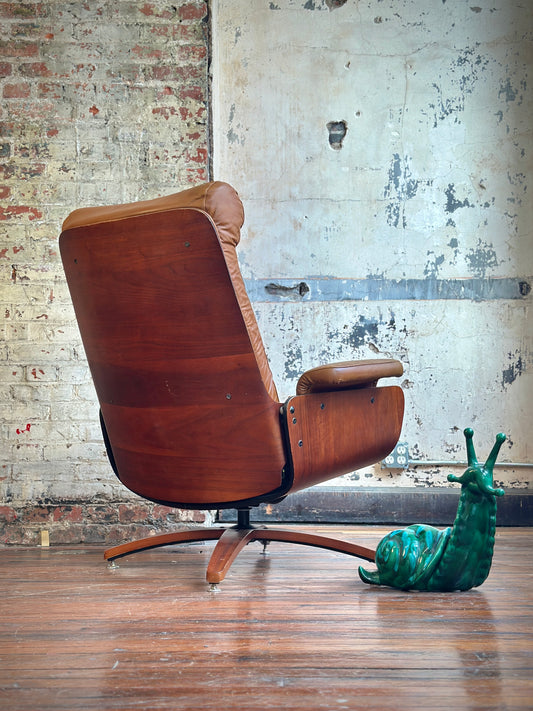 Original Leather Plycraft Swivel Recliner