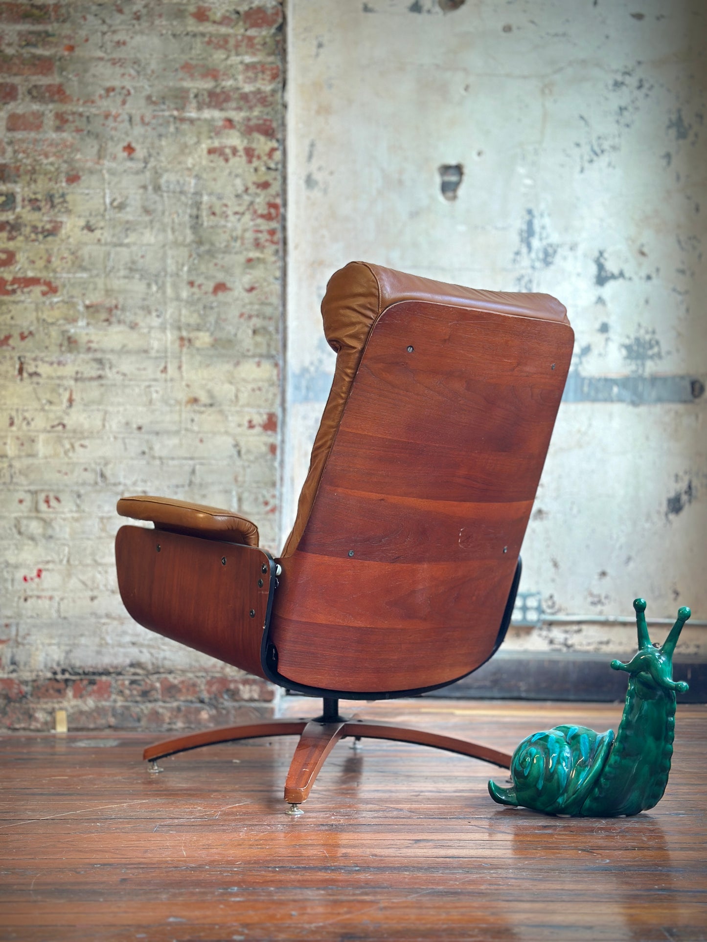 Original Leather Plycraft Swivel Recliner