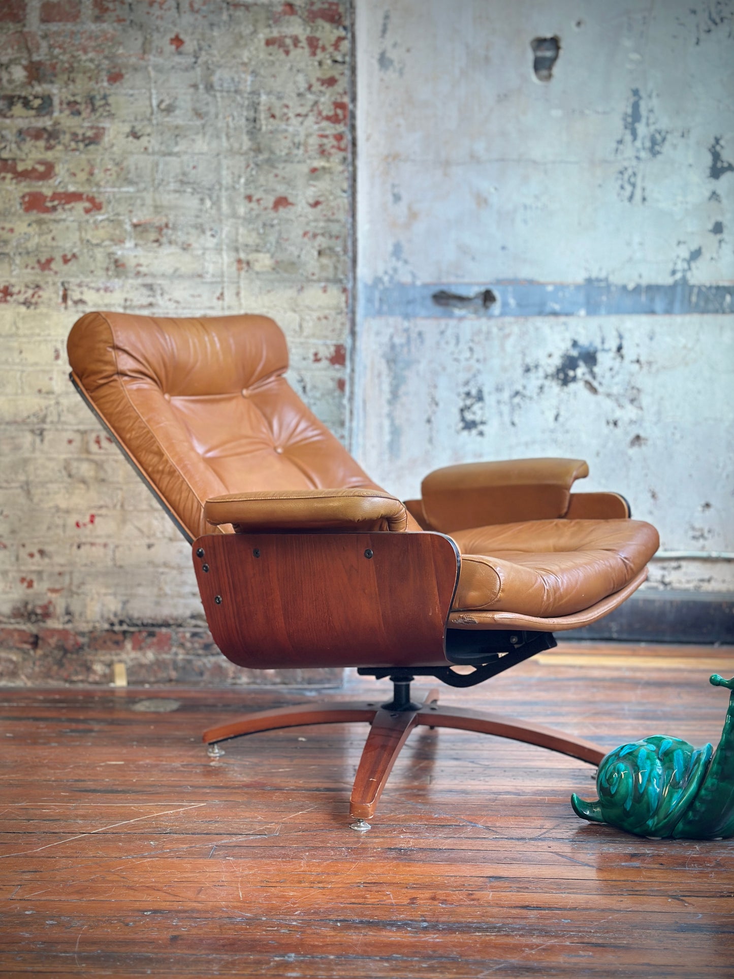 Original Leather Plycraft Swivel Recliner