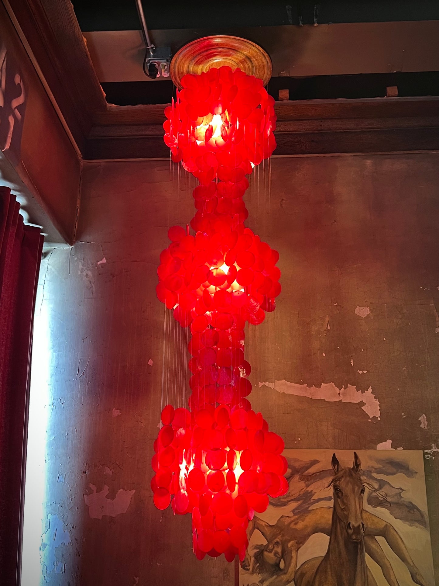 Vintage Red Capiz Shell 3 Tier Chandelier