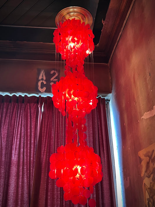 Vintage Red Capiz Shell 3 Tier Chandelier