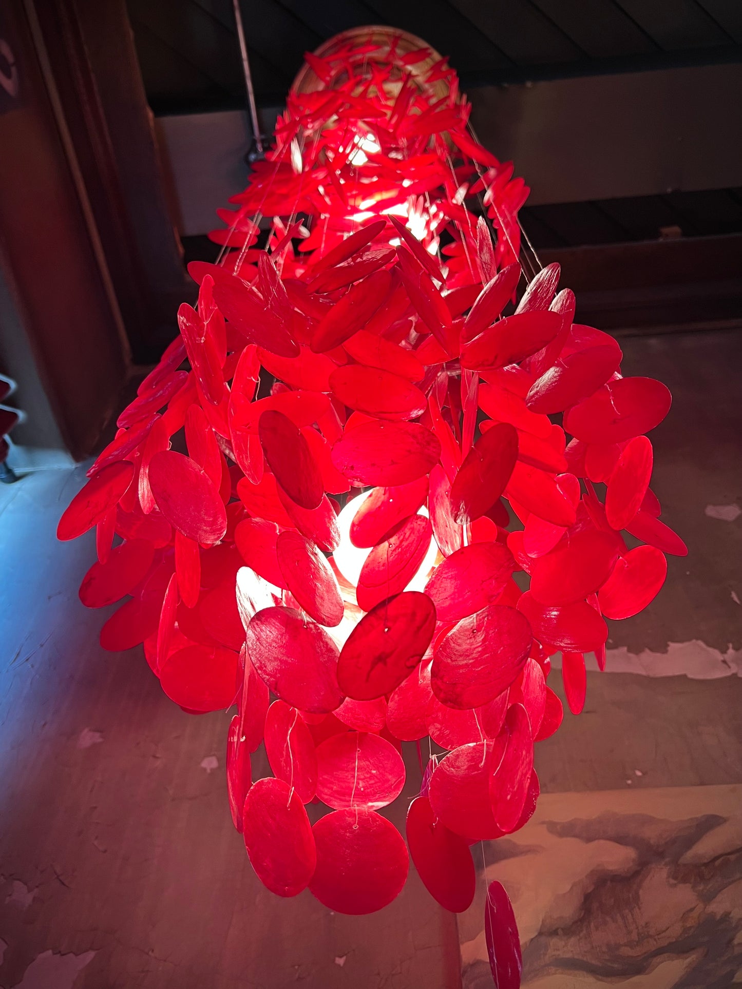 Vintage Red Capiz Shell 3 Tier Chandelier