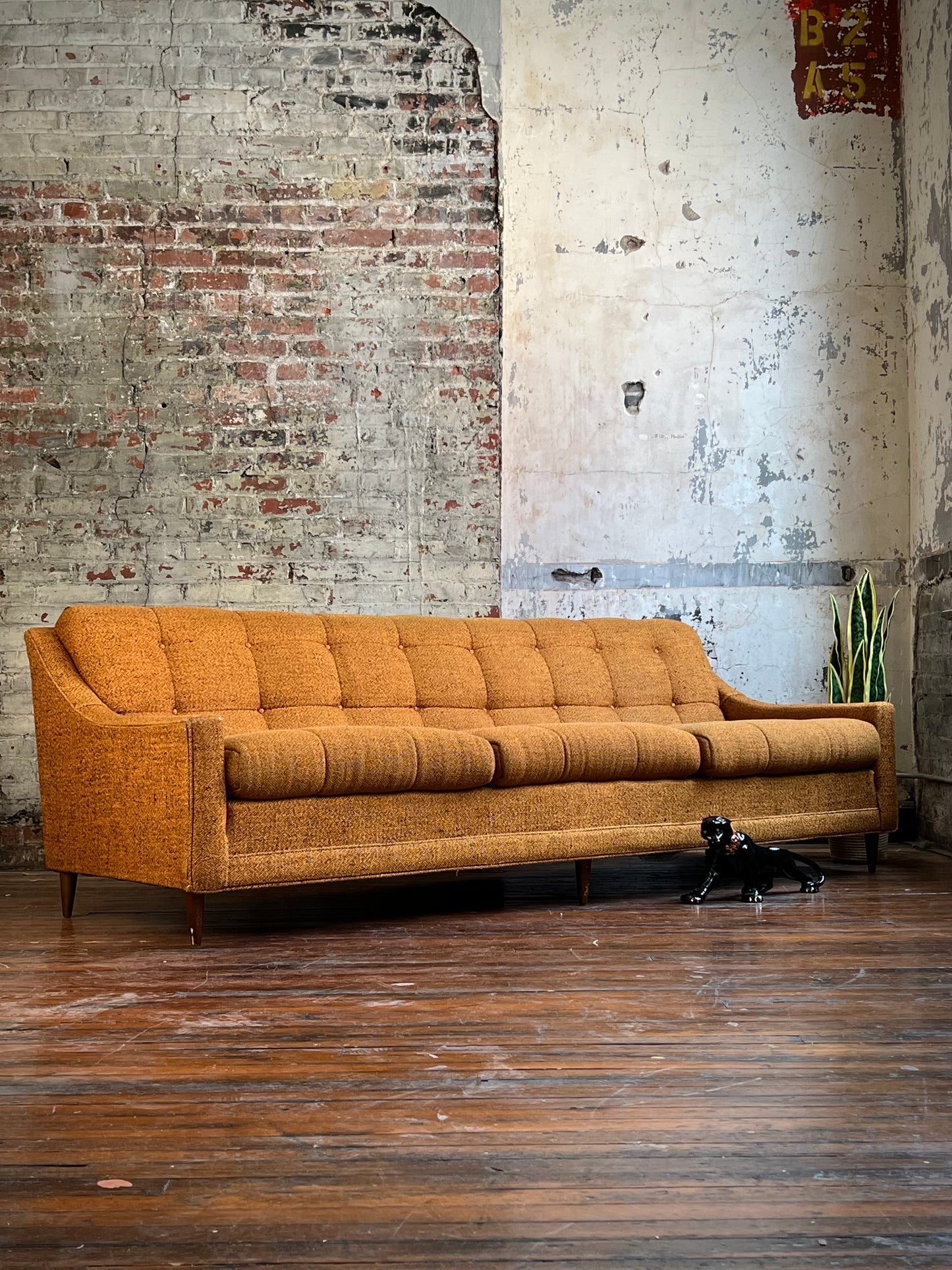 Vintage Orange Tweed Sofa