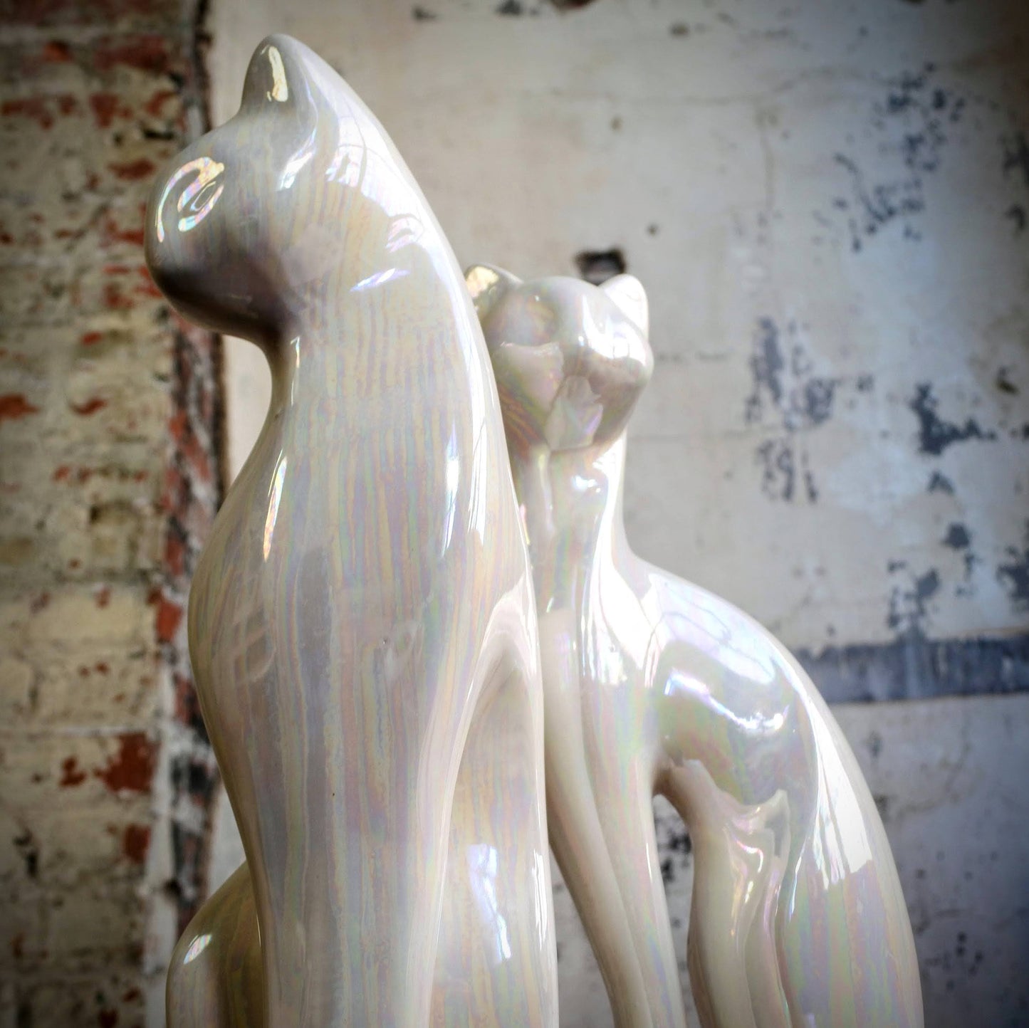 Pair of Iridescent Ceramic Cats