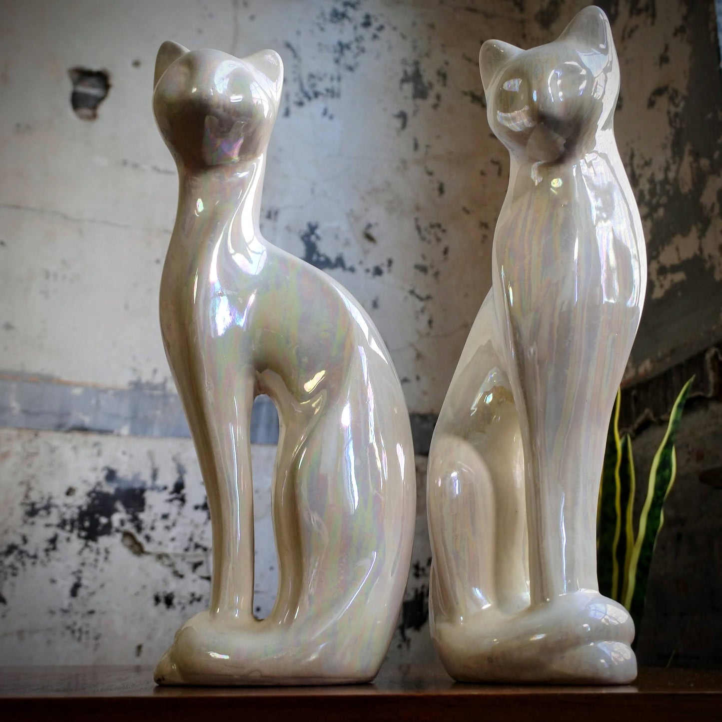 Pair of Iridescent Ceramic Cats