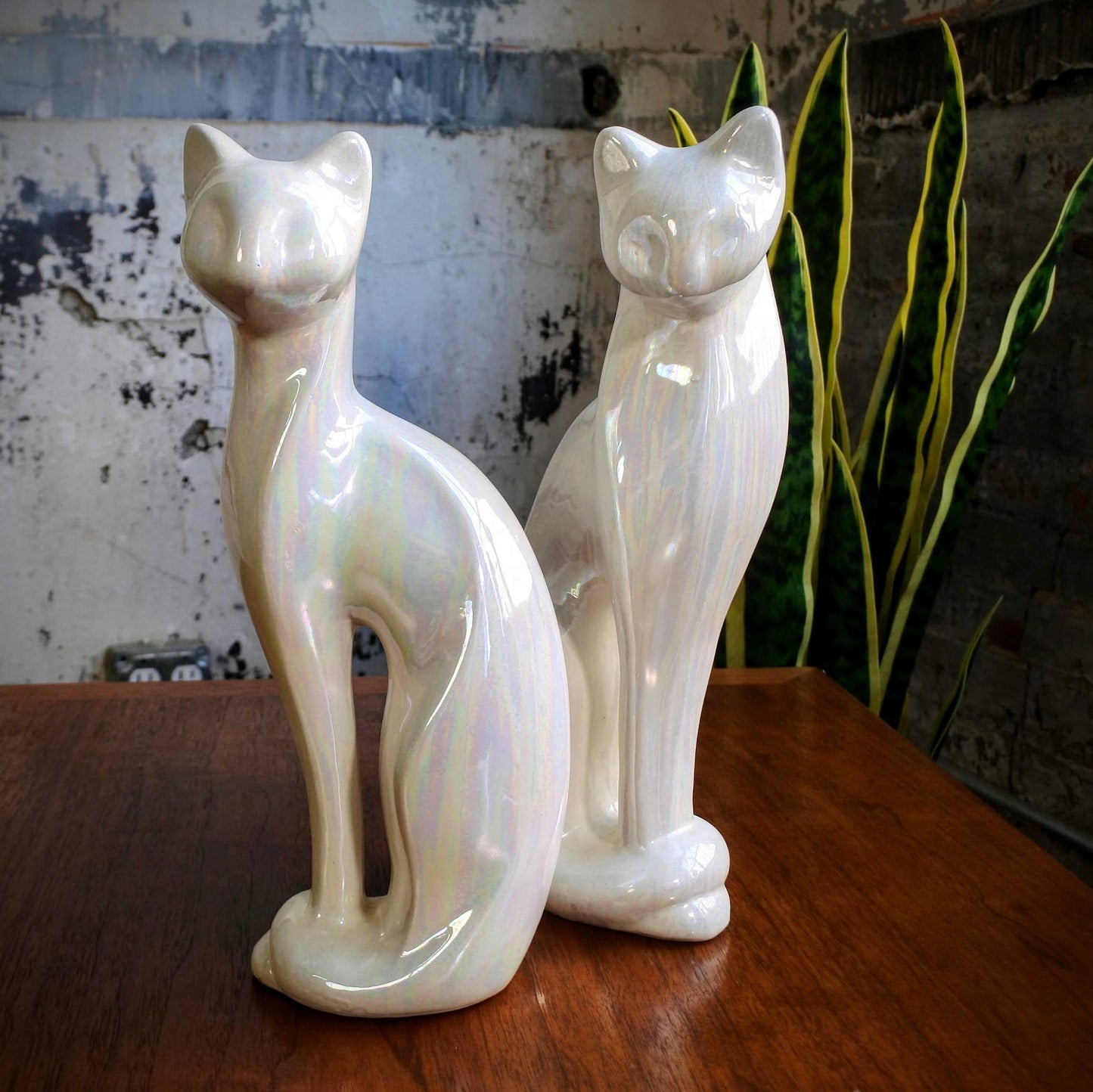 Pair of Iridescent Ceramic Cats
