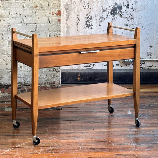 Lone Tuxedo MCM Walnut Bar Cart w/ Rosewood Inlay