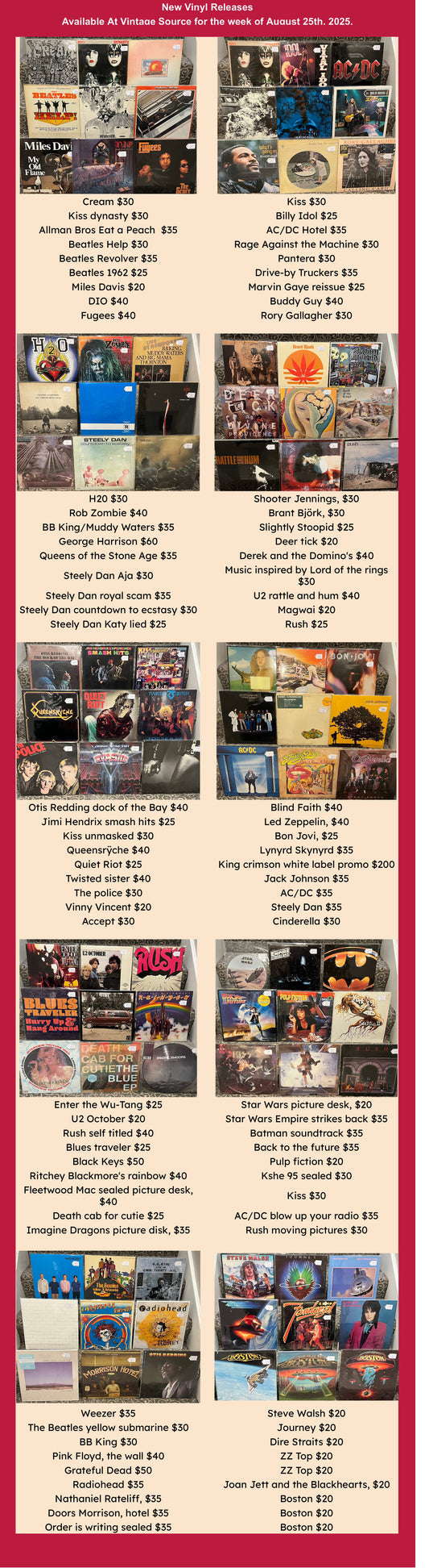 New Vinyl Arrivals 8/25