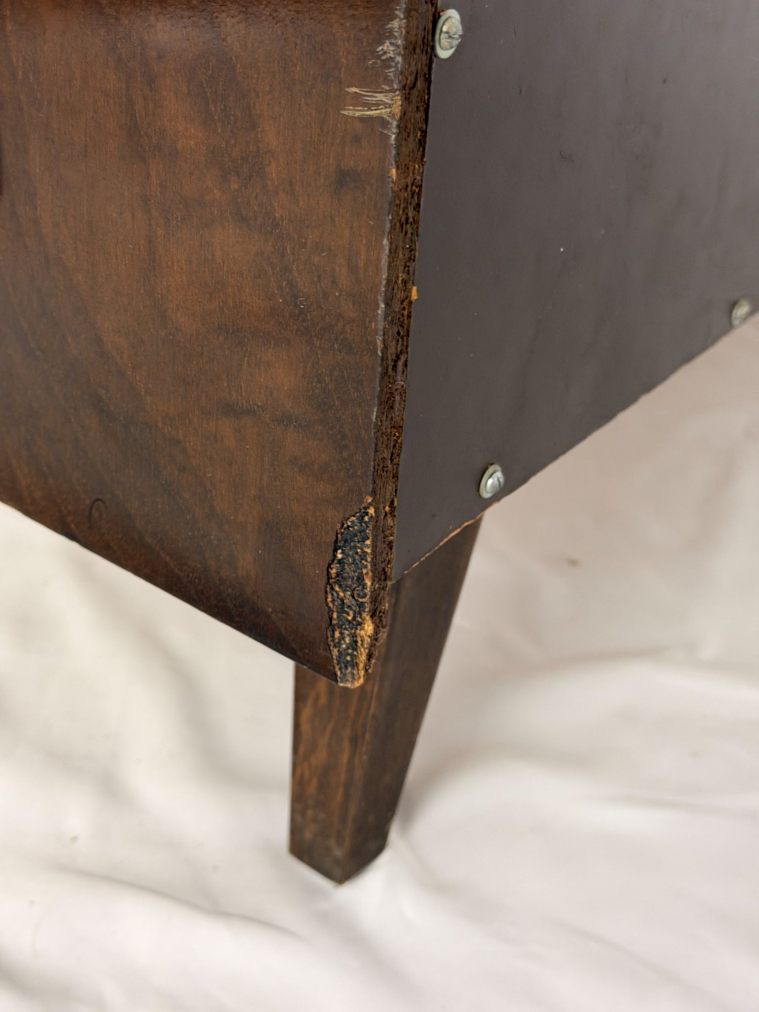 Vintage wooden stereo console on a white background