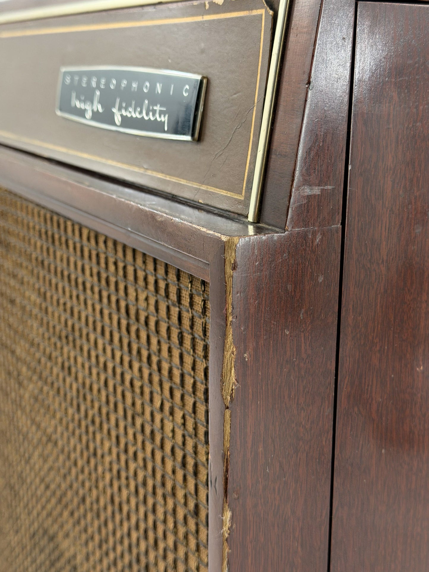 Close-up of an old-fashioned radio with 'High Fidelity' label