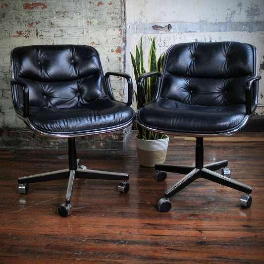 Charles Pollock for Knoll Executive Black Leather Chairs