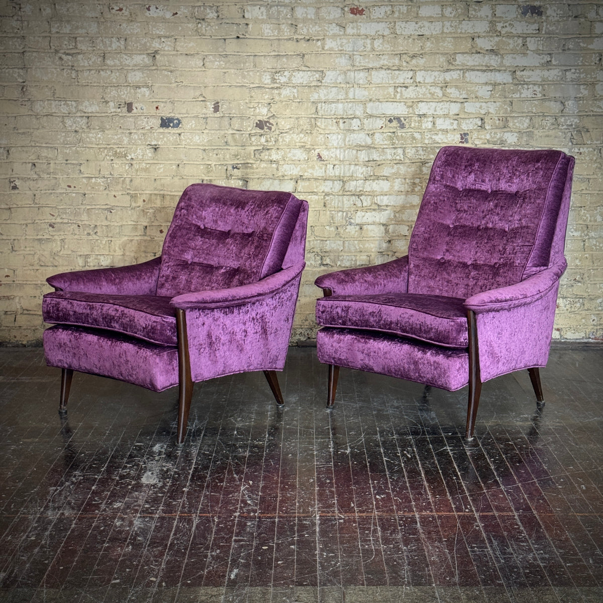 Pair - Violet Upholstered Kroehler Lounge Chairs