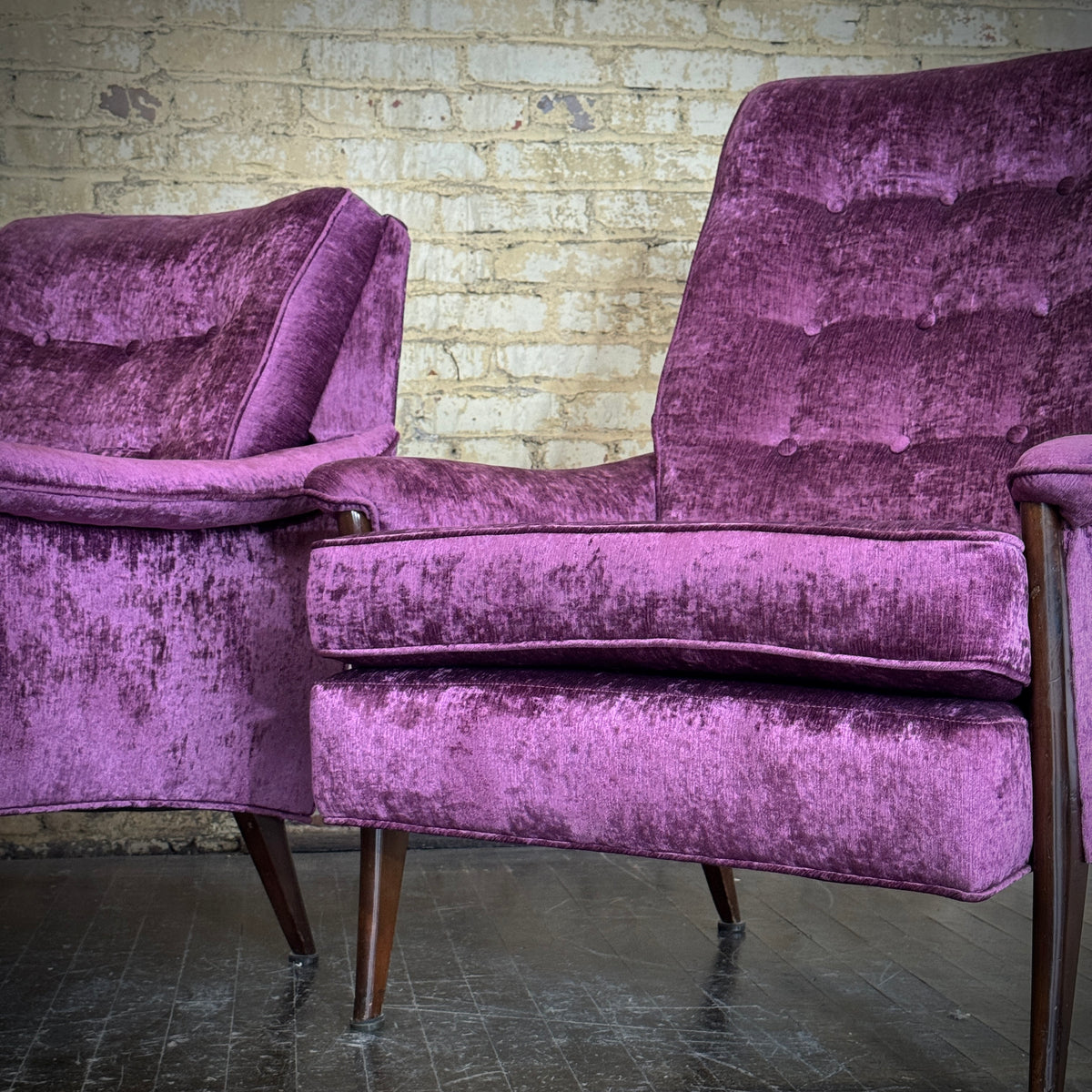 Pair - Violet Upholstered Kroehler Lounge Chairs
