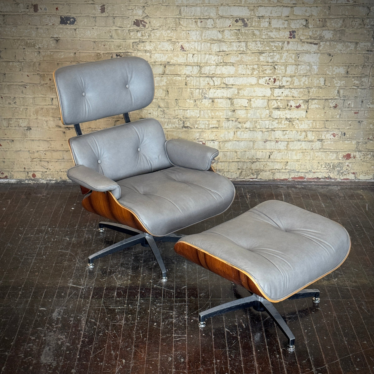 Vintage Rosewood and Leather Selig Eames Style Lounge Chair and Ottoman