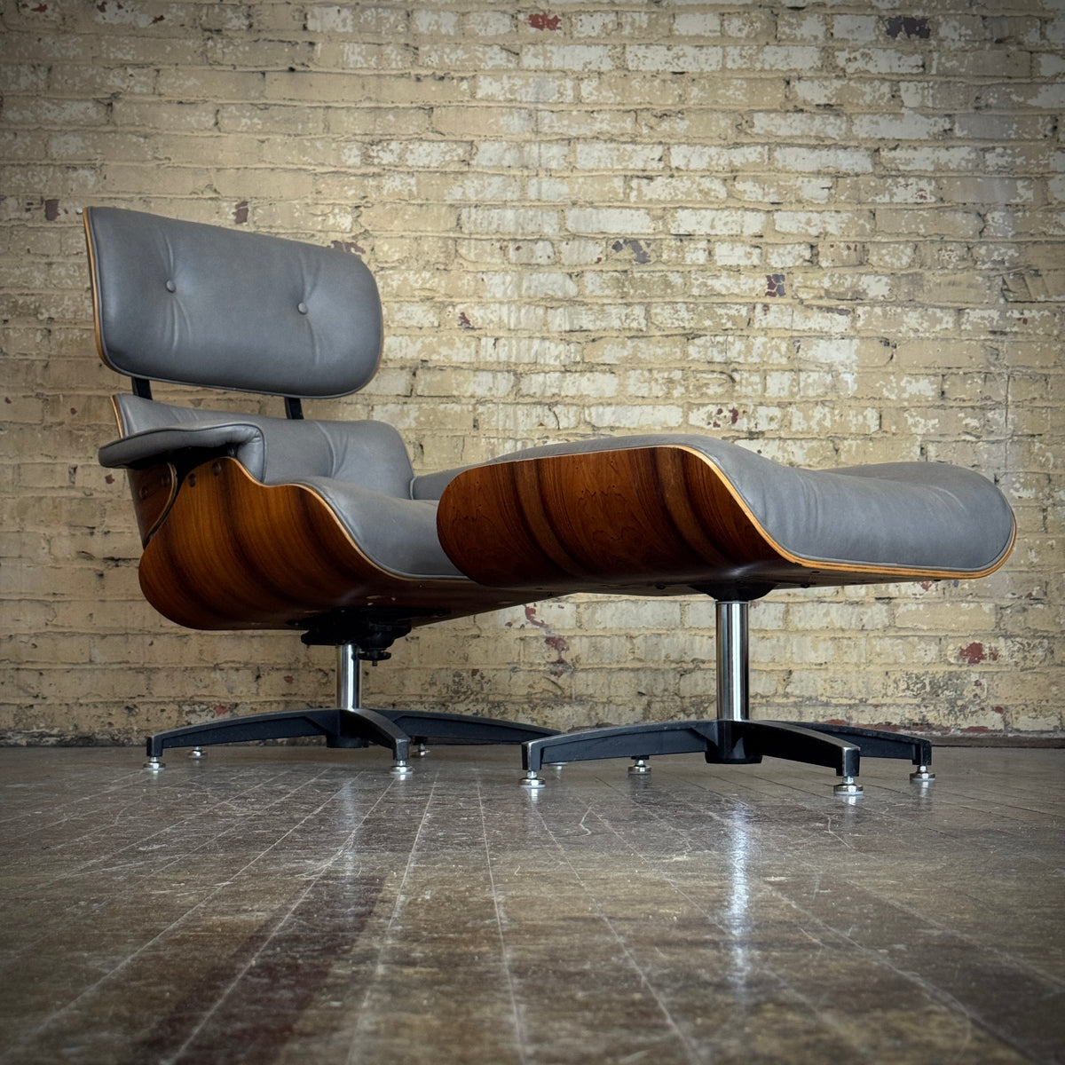 Vintage Rosewood and Leather Selig Eames Style Lounge Chair and Ottoman