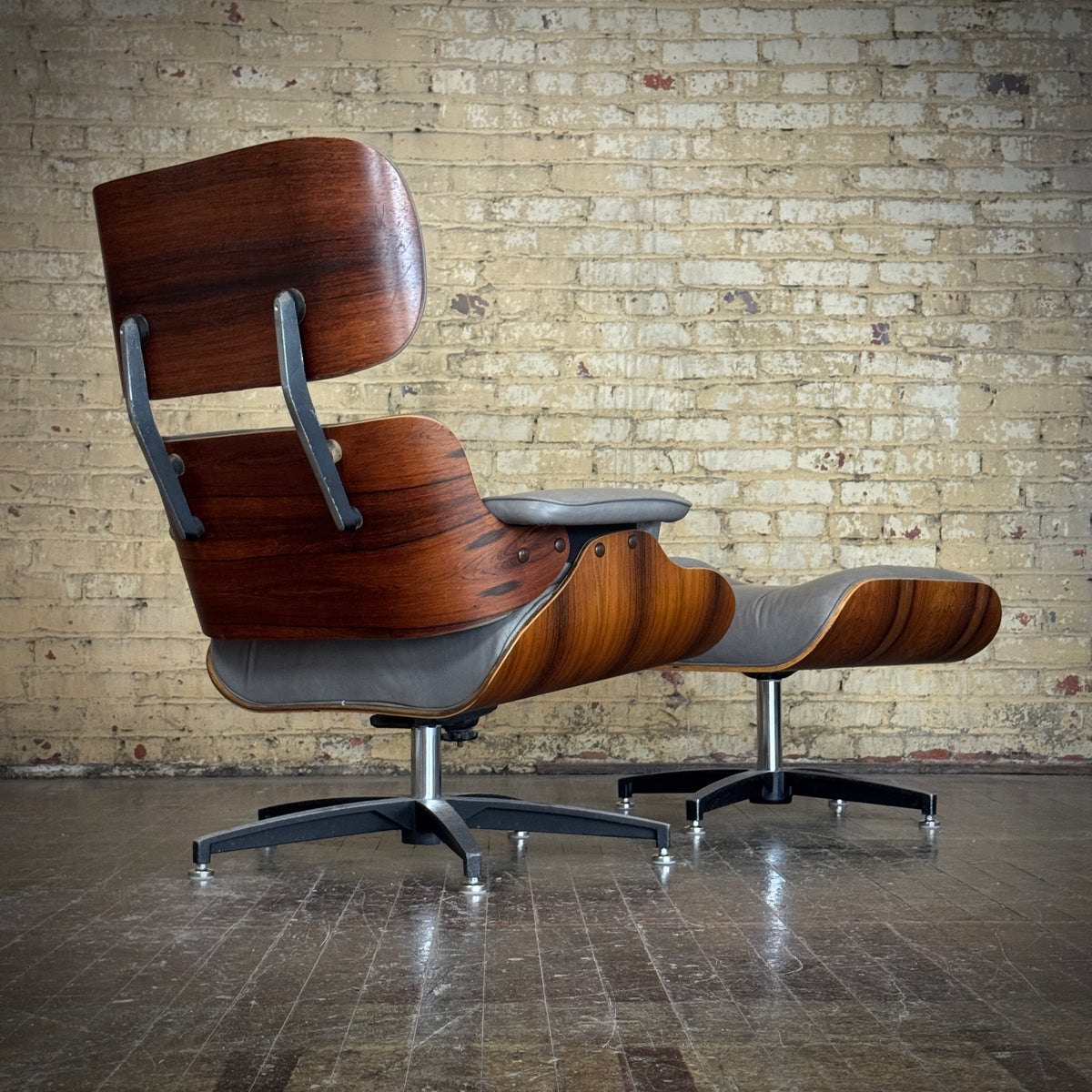 Vintage Rosewood and Leather Selig Eames Style Lounge Chair and Ottoman