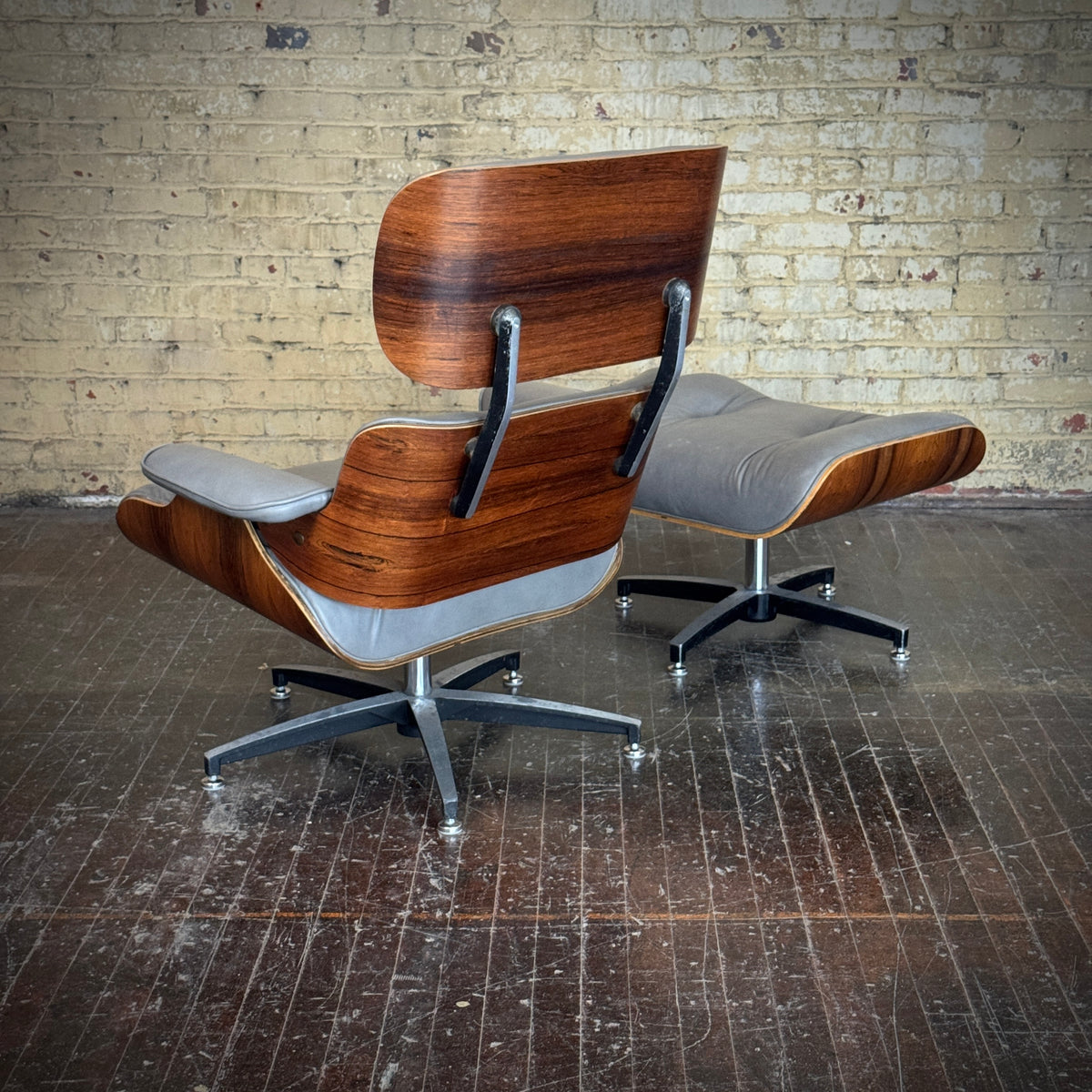 Vintage Rosewood and Leather Selig Eames Style Lounge Chair and Ottoman