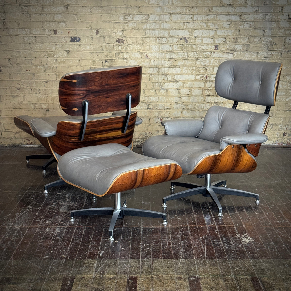 Vintage Rosewood and Leather Selig Eames Style Lounge Chair and Ottoman