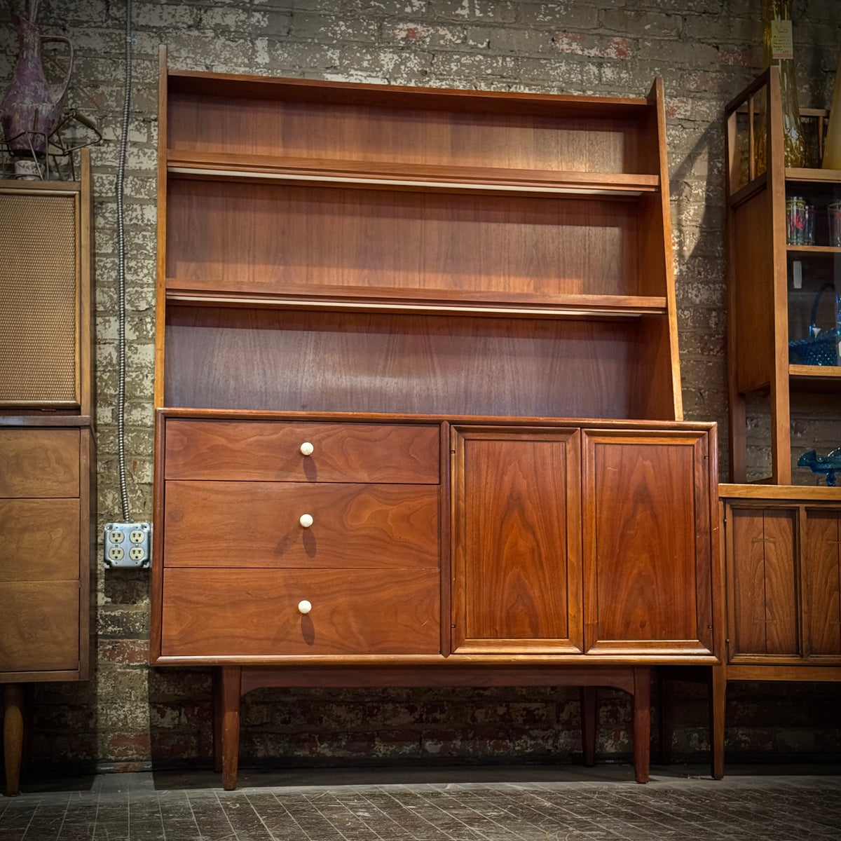 Drexel Declaration 2 Piece China cabinet with open Milk-Glass Shelves
