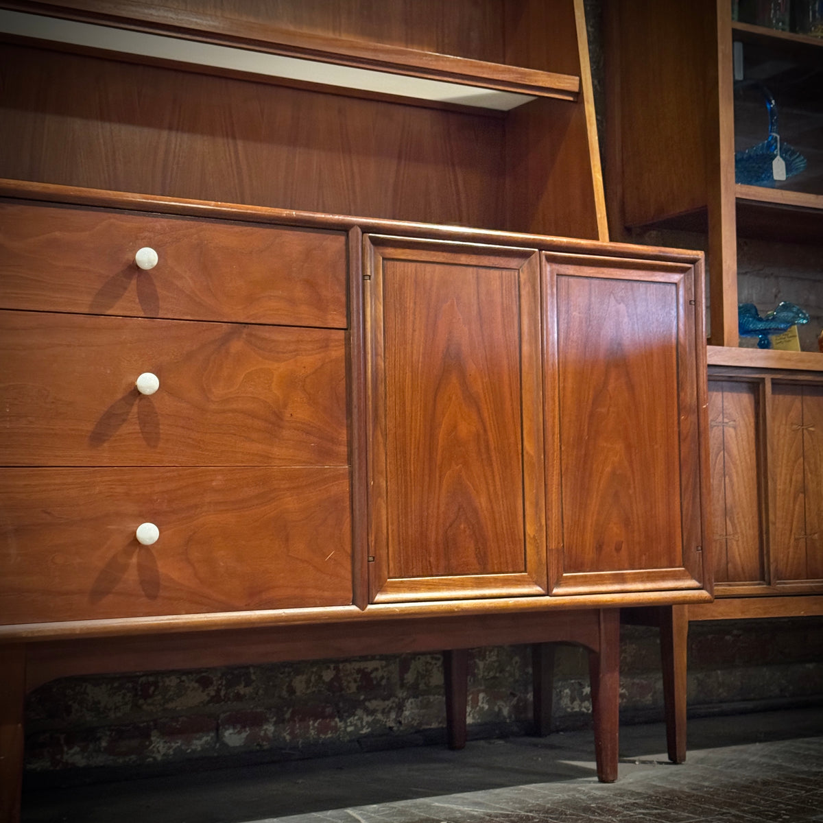 Drexel Declaration 2 Piece China cabinet with open Milk-Glass Shelves