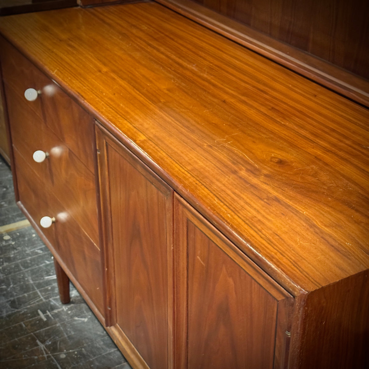 Drexel Declaration 2 Piece China cabinet with open Milk-Glass Shelves