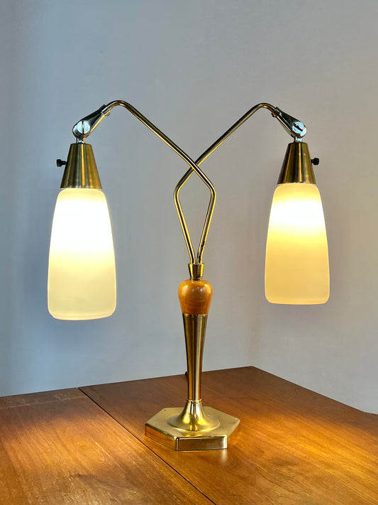 MCM Double Globe Brass Table Lamp