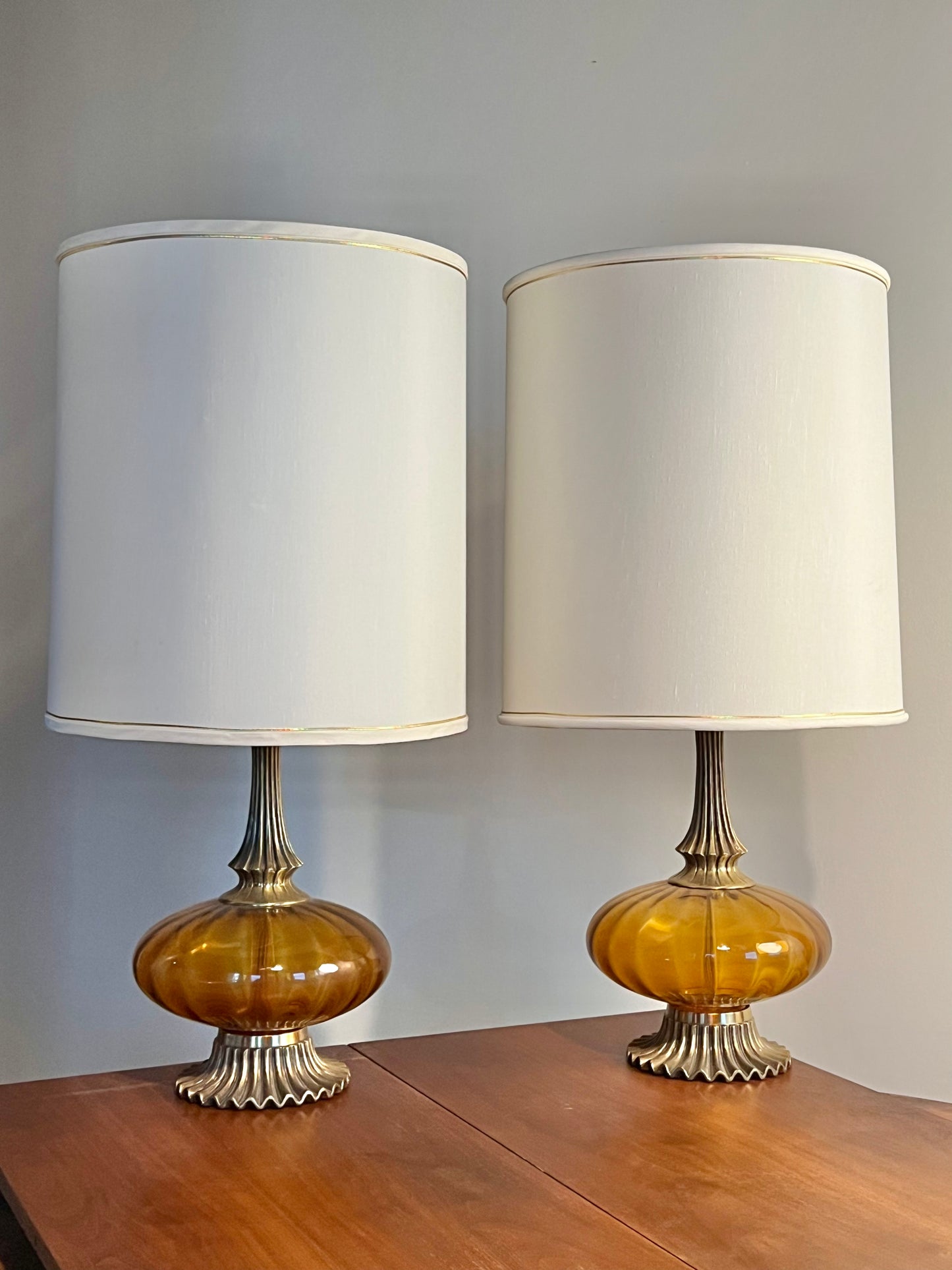 Mid Century Modern Amber Globe Table Lamps