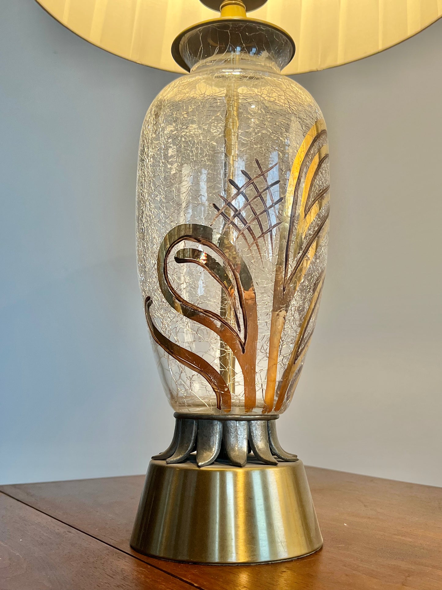 Mid Century Crackle Glass Table Lamp