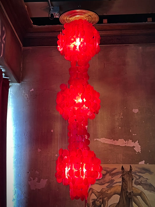 Vintage Red Capiz Shell 3 Tier Chandelier