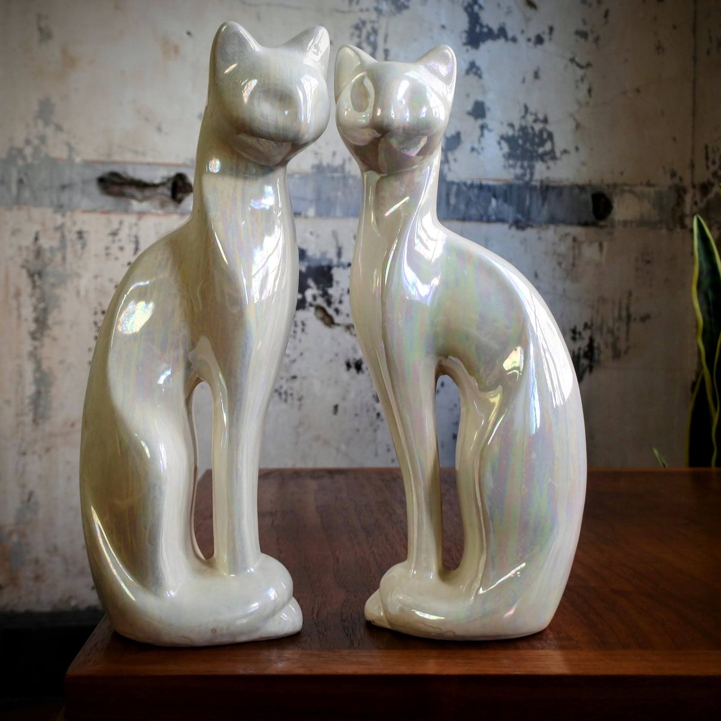 Pair of Iridescent Ceramic Cats