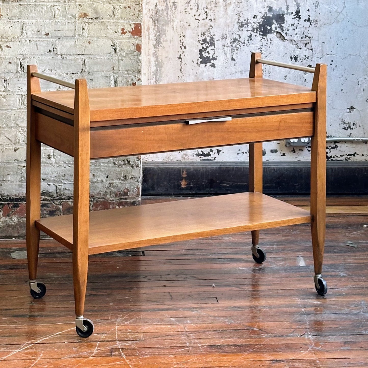 Lone Tuxedo MCM Walnut Bar Cart w/ Rosewood Inlay