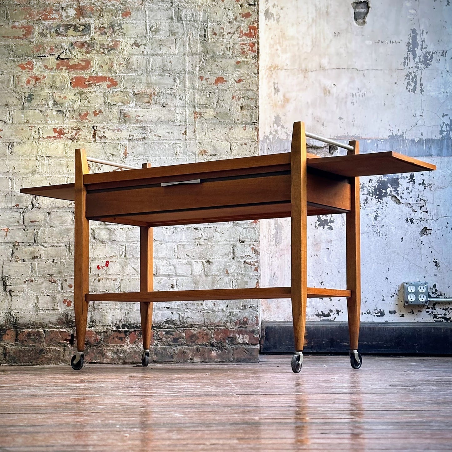 Lone Tuxedo MCM Walnut Bar Cart w/ Rosewood Inlay